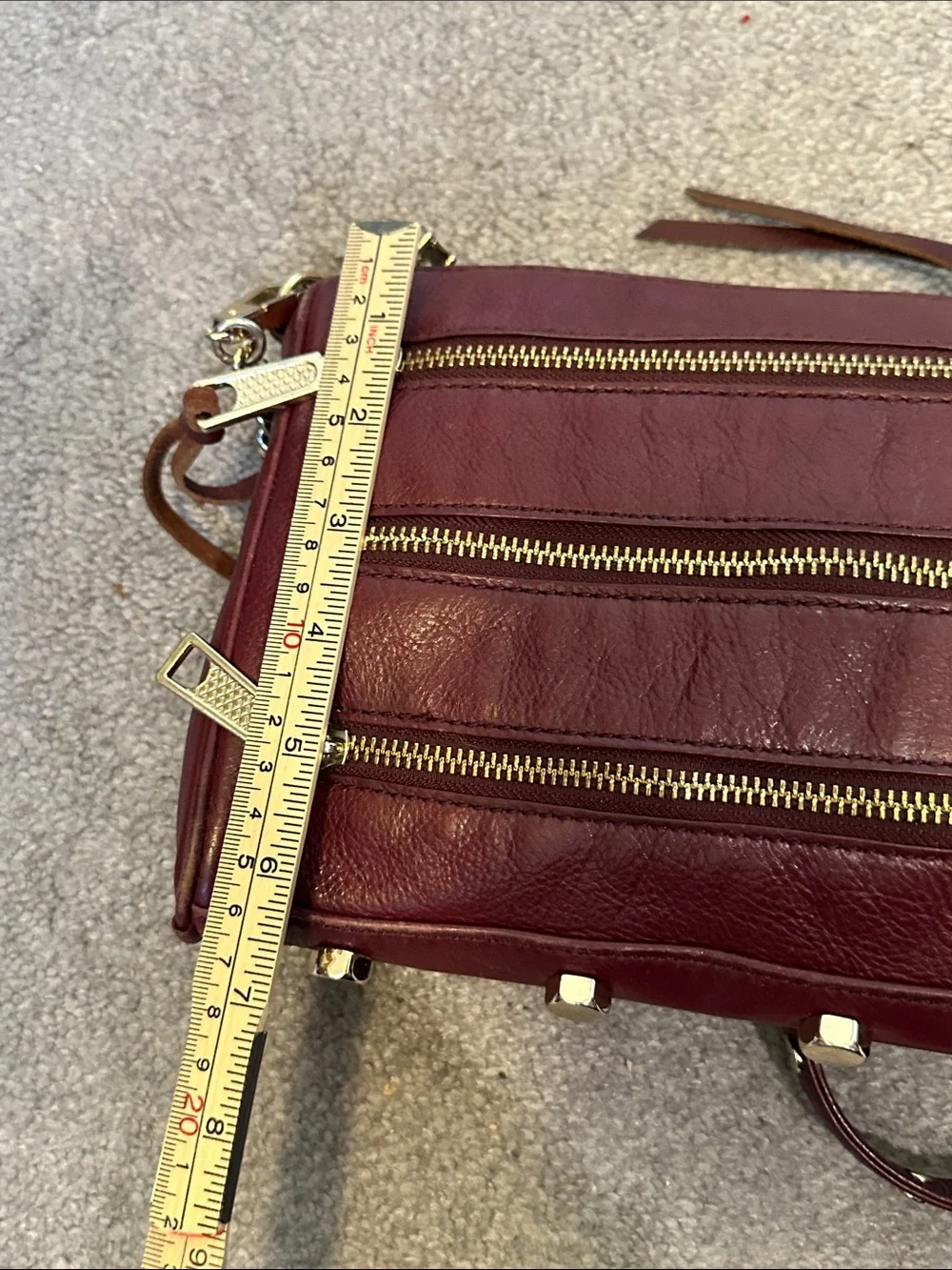 Rebecca Minkoff Burgundy Real Leather Crossbody with Chain Strap and Studs GUC
